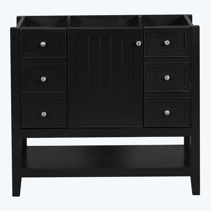 36" Black Solid Wood and MDF Freestanding Bathroom Vanity
