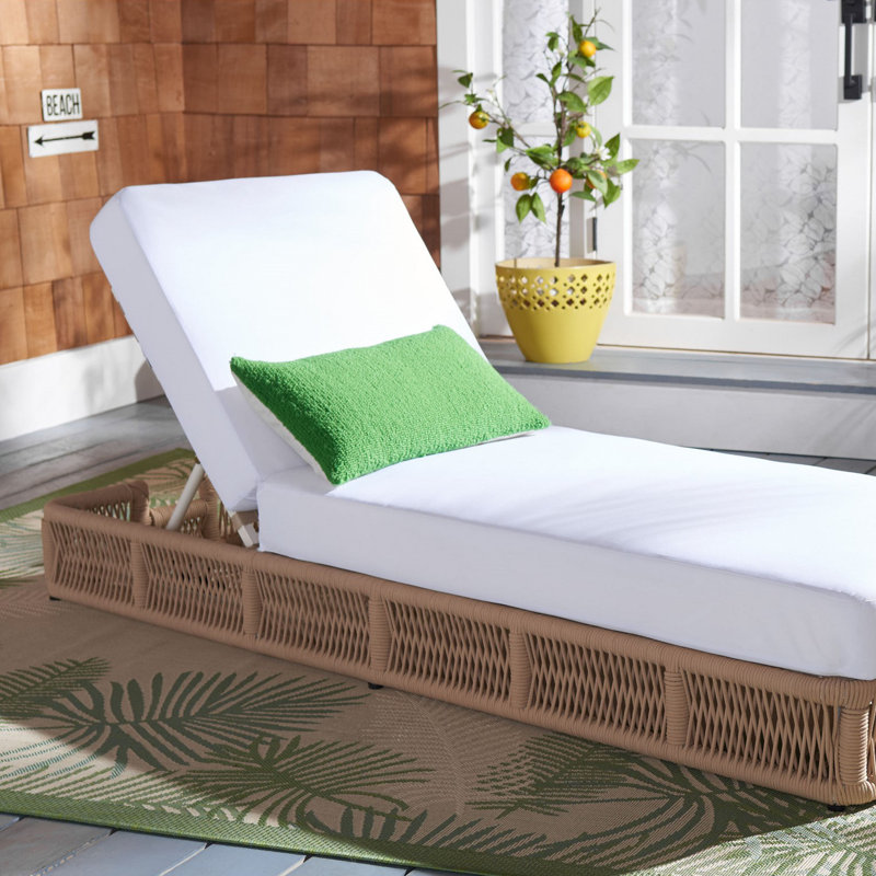 Langley Outdoor Chaise Lounge, Tan Frame/White Cushion