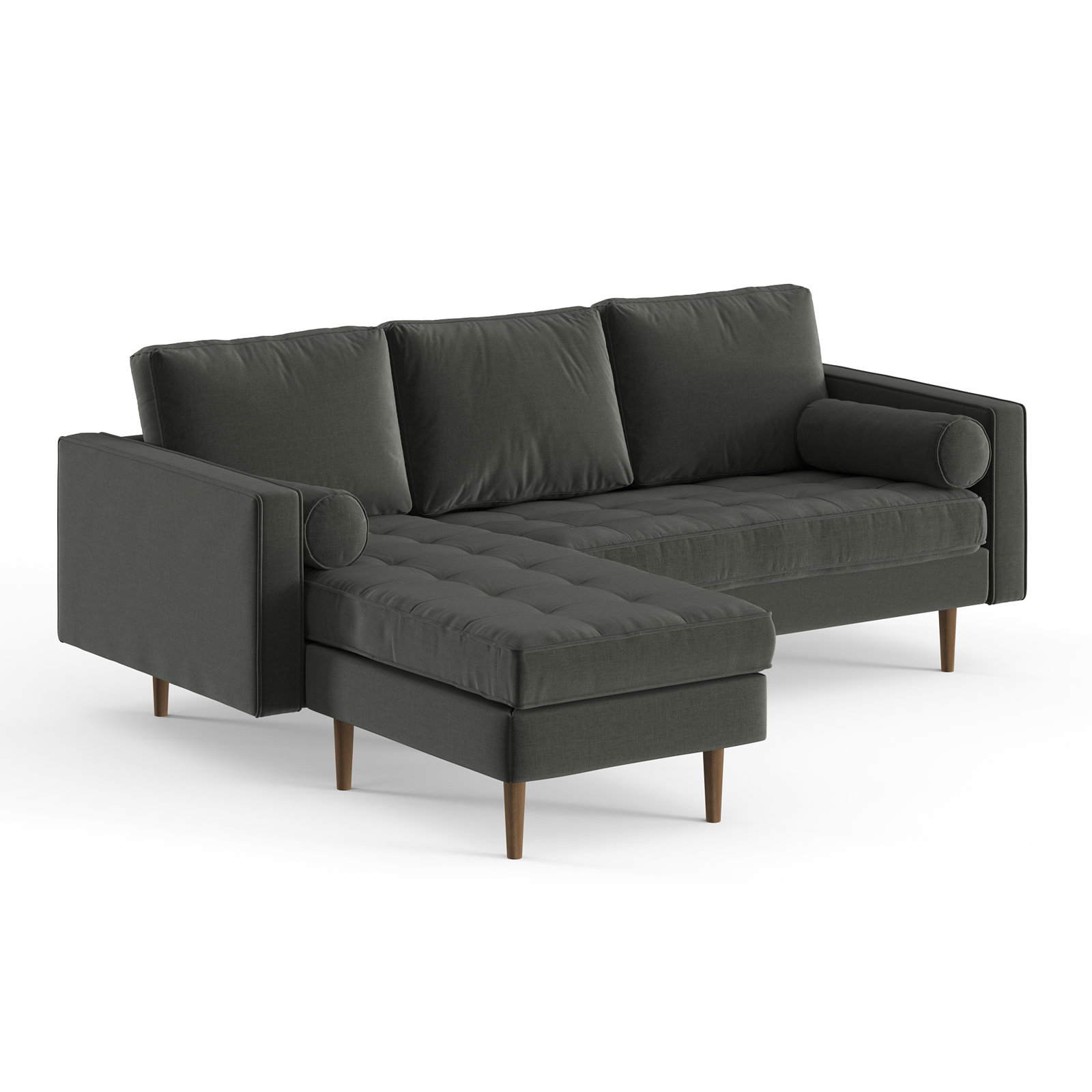 Geo Velvet Reversible Sofa and Chaise, Charcoal Fabric