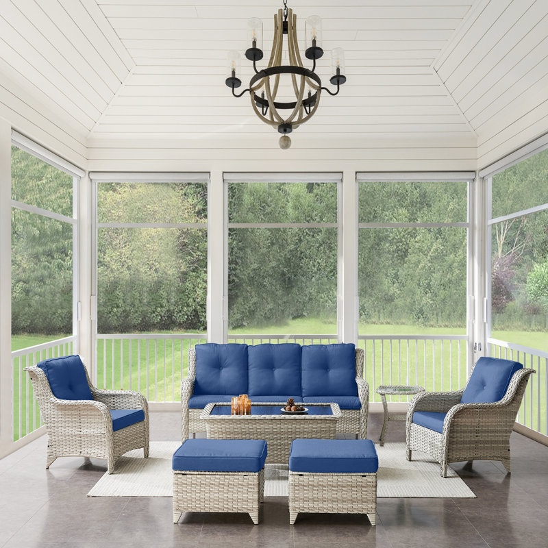 Tonry 5 - Person Patio Conversation Set with Cushions, Navy