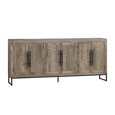 90" Brown Solid Mango 6 Door Media Credenza_Sideboard with Metal Base