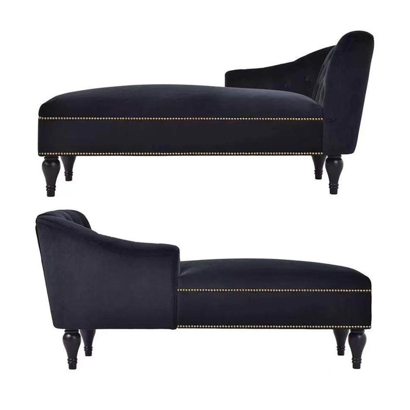 Chaise longue de chambre et de salon en velours et bois de bouleau de style campagnard américain