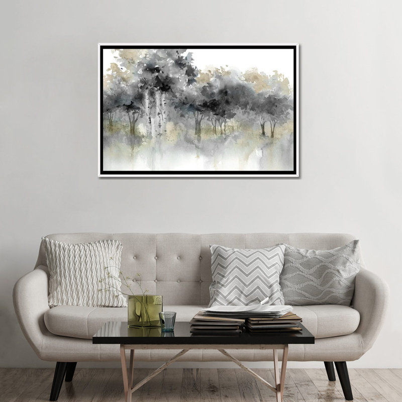 Water's Edge I - Noir et or 6 pièces, H 32 po x l 48 po, Cadre flottant blanc