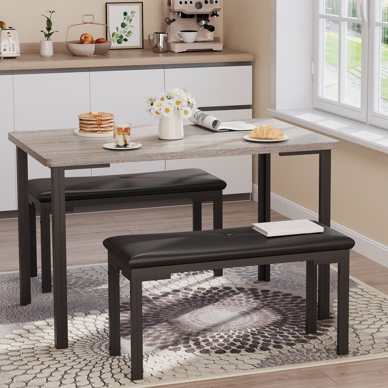 Ensemble de table de cuisine 3 pièces avec 2 bancs rembourrés pour coin-repas et petits espaces