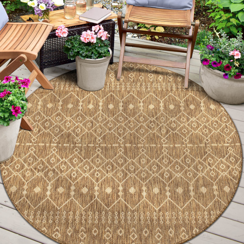 Tapis intérieur / extérieur Marshanna Nord Trellis Borwn, Rond 3 pi 11 po