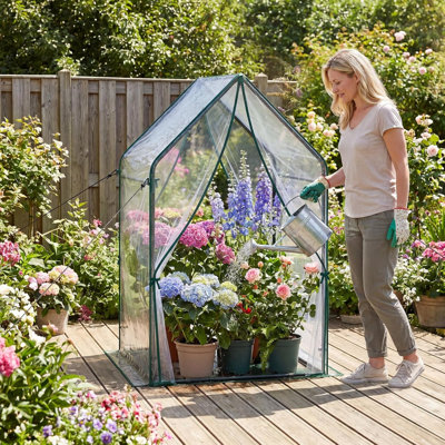 Plant Protection Tent Mini Greenhouse with Waterproof Bottom Mat, Metal Frame & Wind Ropes, Portable Frost Guard Shelter for Outdoor Potted Plants, Patio & Balcony