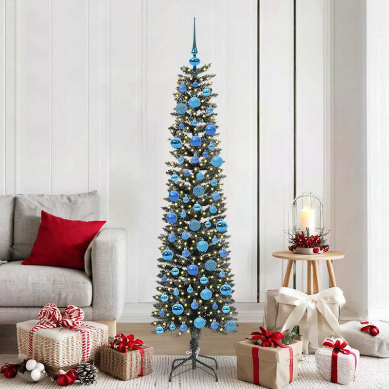 5.91' H Lighted Artificial Christmas Tree, Green/White, 180 cm, with 300 Leds & 120 Blue Balls