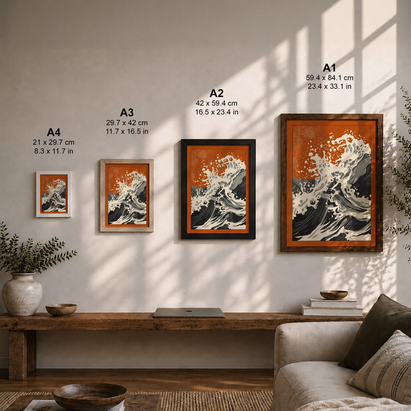 Wave In Motion Japandi - Print, Oak, A4 - 29.7 x 21.0 cm