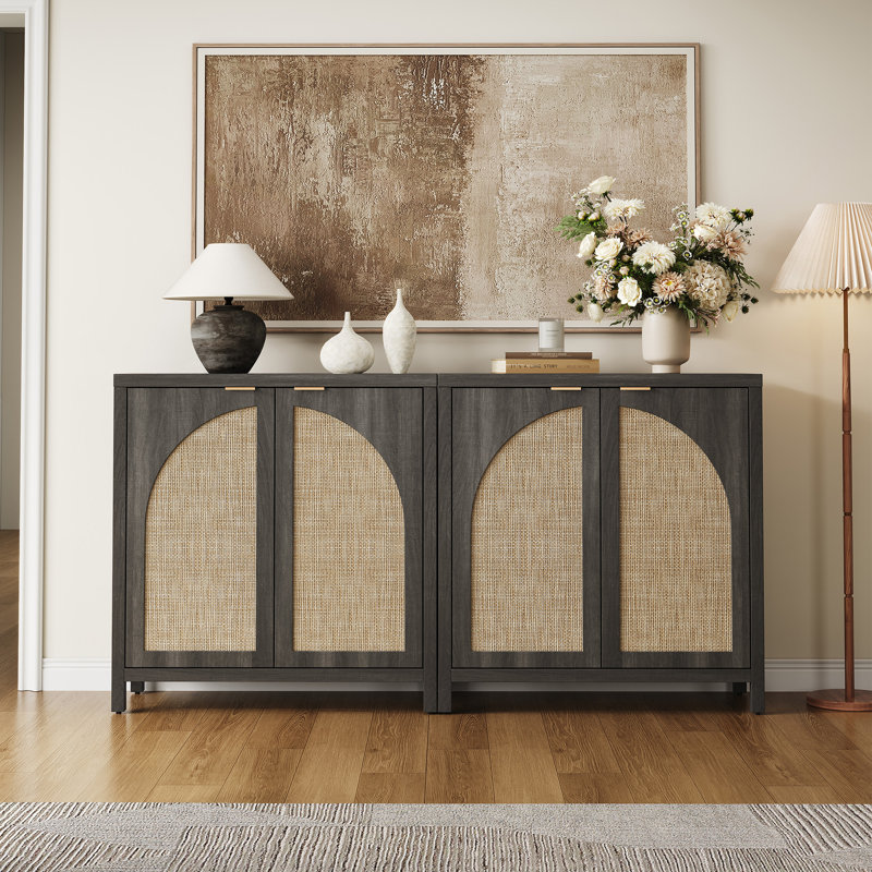 Boho - Rattan Sideboard With Adjustable Shelves, Dark Gray