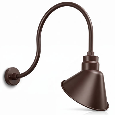 10in. Architectural Bronze Angle Shade Gooseneck Sign Light Fixture With 24in. Long Extension Arm - Wall Sconce Farmhouse, Vintage, Antique - UL Listed - 9W 900lm A19 LED Bulb (5000K Cool White)