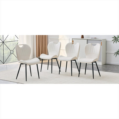 Ensemble de 4 chaises d'appoint modernes avec poignée intégrée, similicuir blanc et structure en métal noir mat, pieds réglables