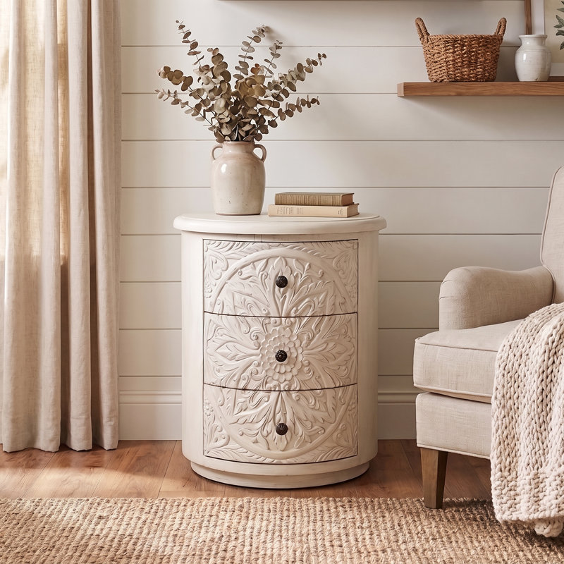 Commode d'appoint cylindrique peinte à 3 tiroirs