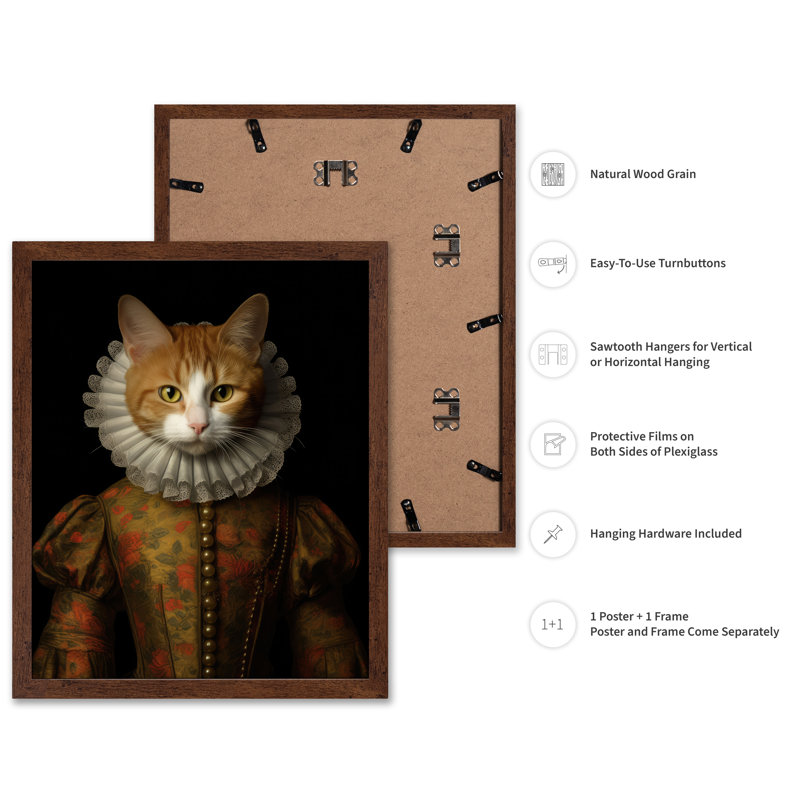 Chat de la Renaissance, Poster, 18"H x 24"W, Brown Framed