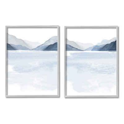 «Coastal Mountain Range Landscape Soft Watercolor Blue Scene», ensemble de 2 impressions