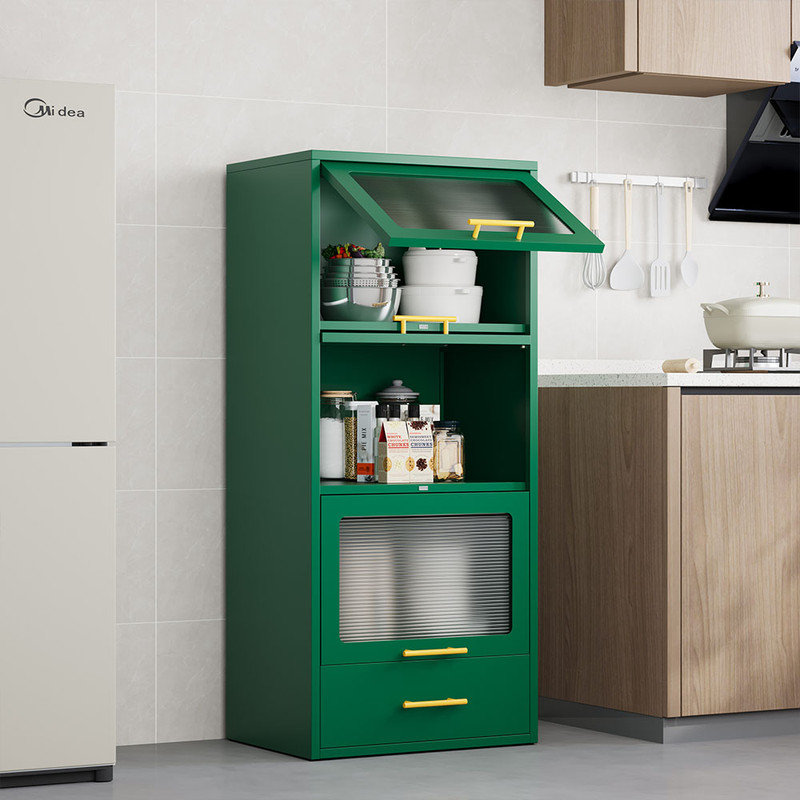 Armoire de rangement en métal avec portes rabattables et tiroir, Vert