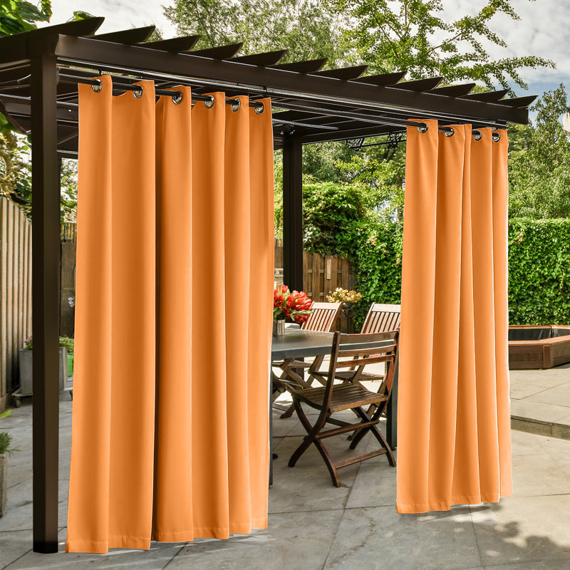 Outdoor Patio Curtains Waterproof - Darkening Thermal Insulated Curtains For Porch, Pergola, Cabana - Sunproof Blackout Drapes With Rust Proof Grommets, Set Of 2 Panels,Orange