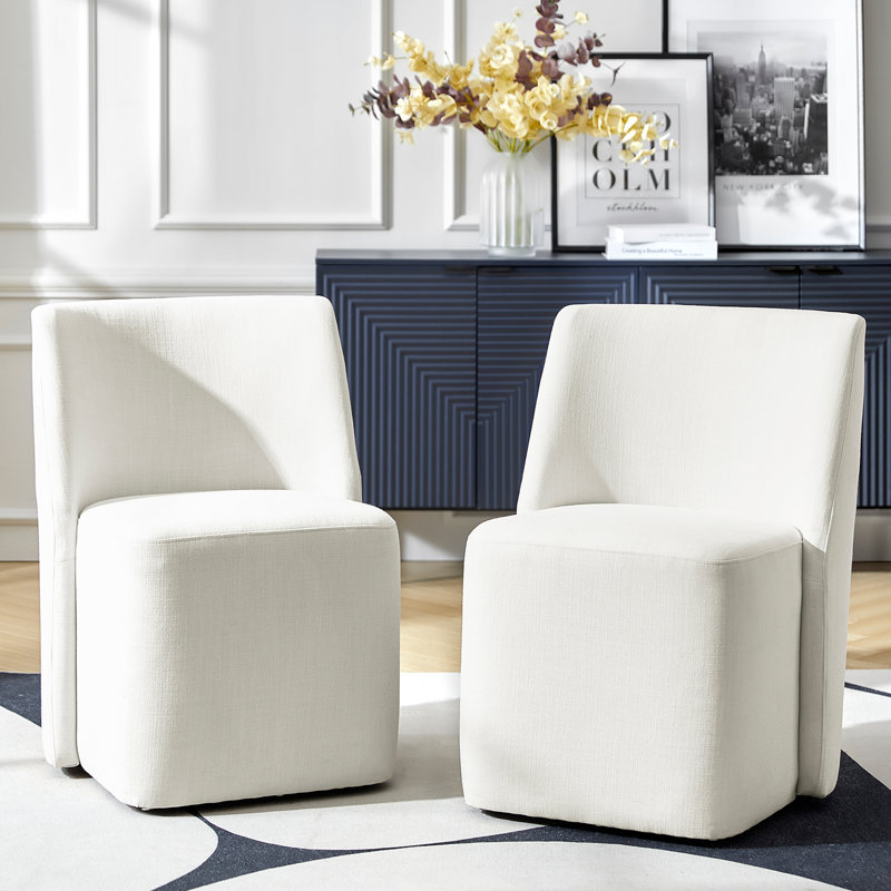 Chaise de salle à manger moderne avec roulettes 23,5 "Leonas (ensemble de 2), Blanc