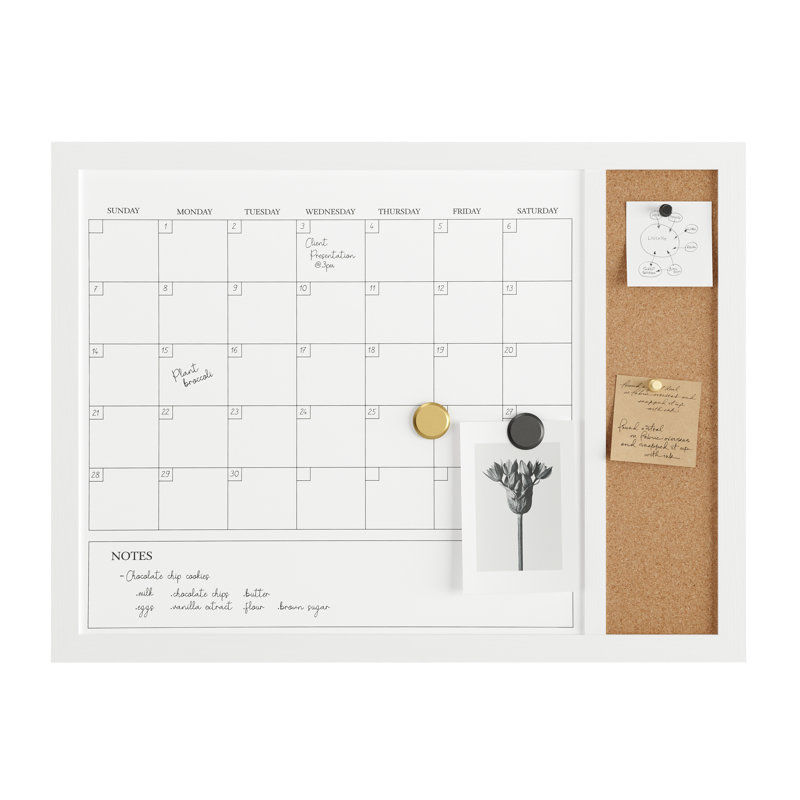 White Woodgrain 24" x 18" Magnetic Dry Erase Calendar and Cork Board Combo
