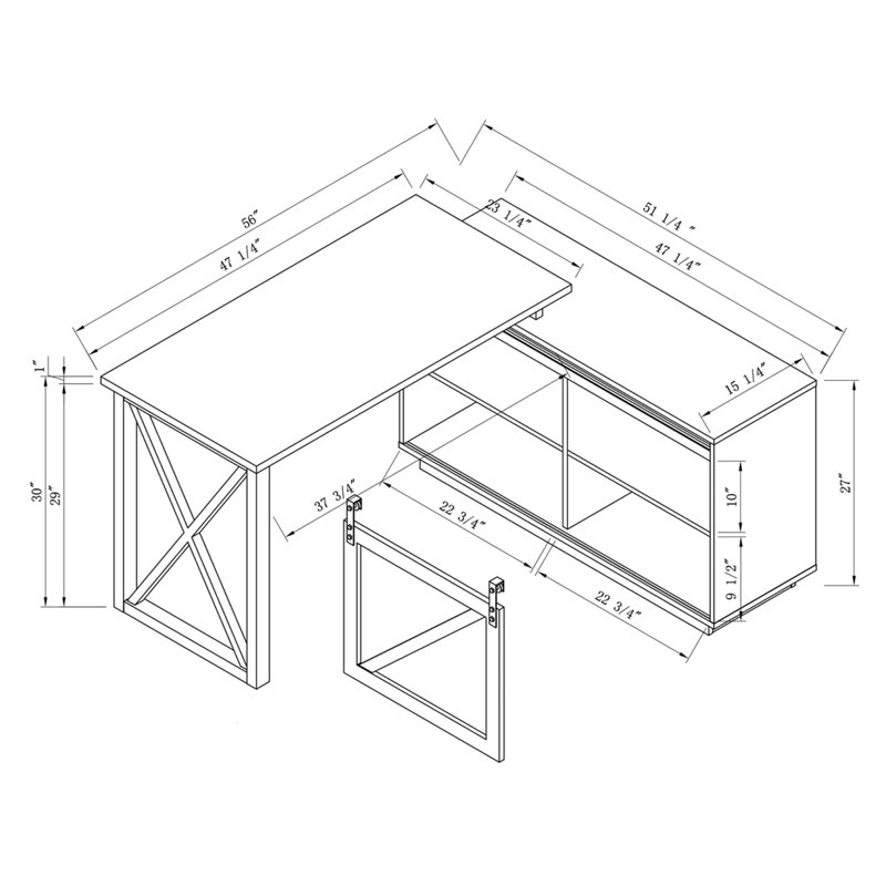 Bureau en forme de L Élisaveta, Brun