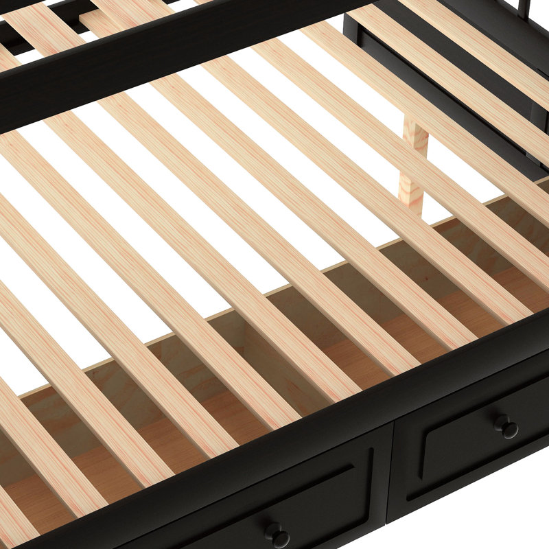 Lit superposé double avec tiroirs, fonctionnalité convertible, pin et construction, barrières de sécurité en forme de clôture, assemblage facile, dessus de lit, convertible, bois de rangement, installation rapide