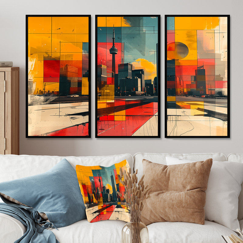 Tiphaine - ensemble d'impressions murales City Toronto, H 28 po x l 12 po x P 1 po, Toile avec cadre flottant noir