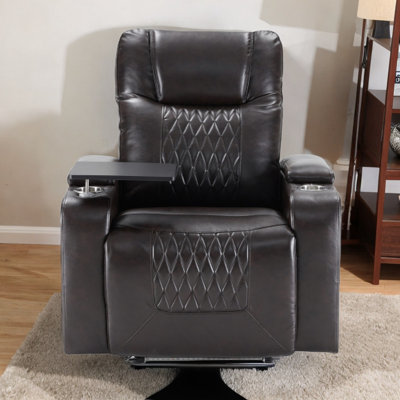 Lackner Power Recliner Chair with Hidden Arm Storage, USB Charging Port and 360° Swivel Tray Table by Orren Ellis