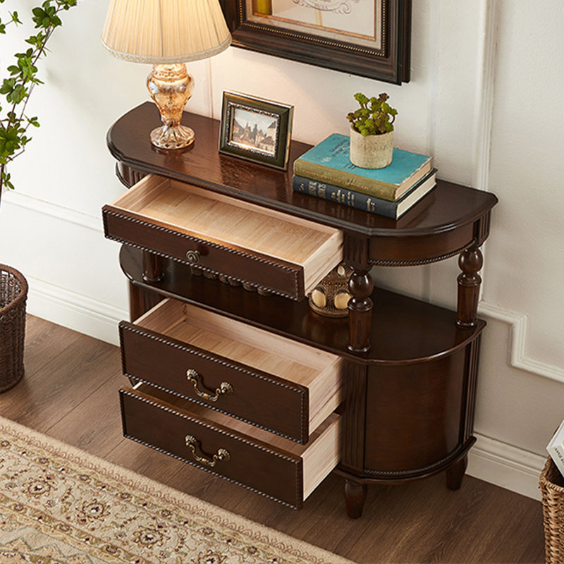 Console en bois massif de couleur noyer foncé, 35.43" H x 32.68" W x 11.81" D, Dark Walnut