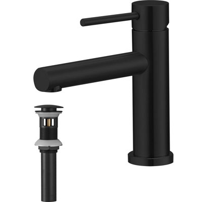 Robinet de lavabo de salle de bain à un trou, poignée simple avec drain Noir