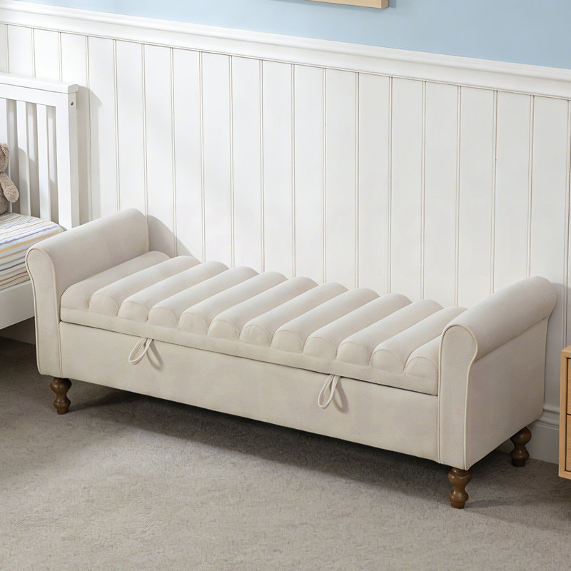 Chira Beige Napped Fabric Upholstered with Arms,Flip Top Tufted Storage Ottoman, Beige