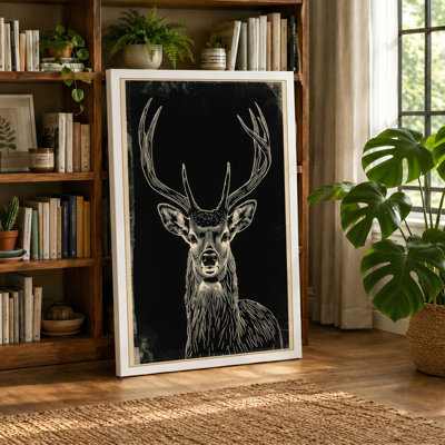 Stag with Antlers Rustic - Wrapped Canvas