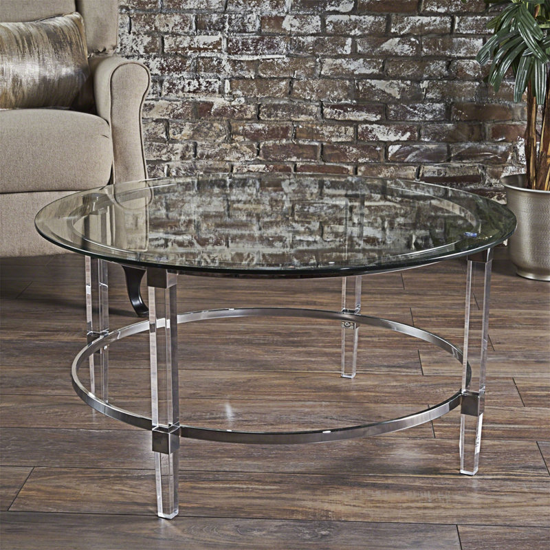 Lower Vobster Coffee Table Clear Tempered Glass Round Coffee Table 35.50" D x 35.50" W x 18.00" H