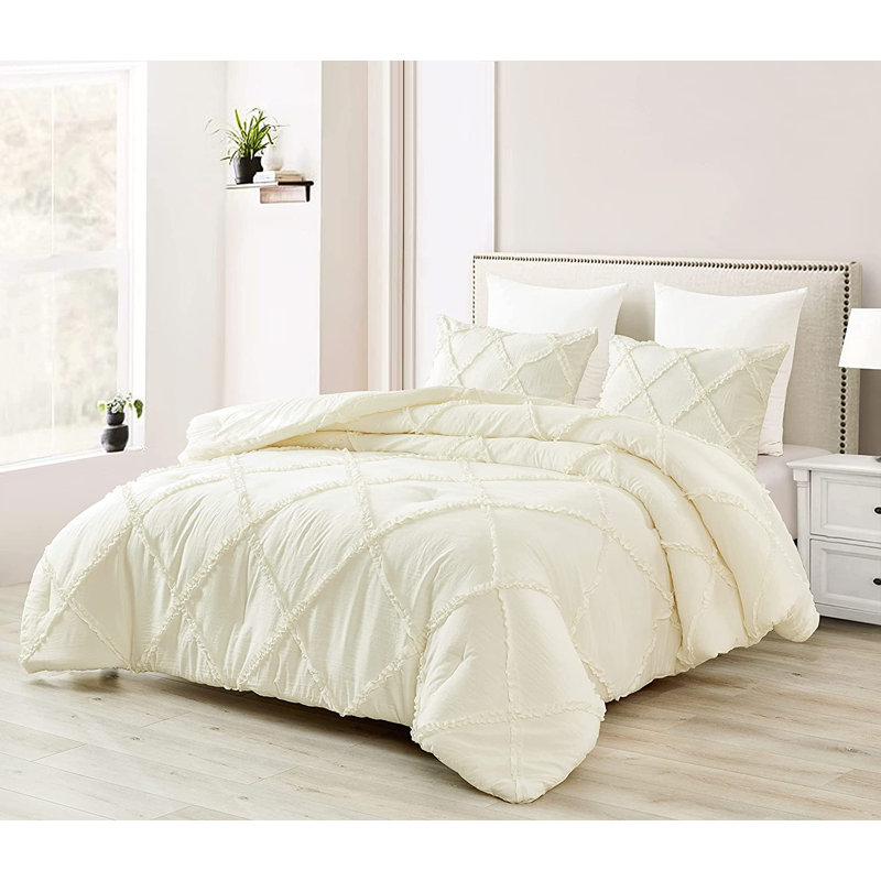 Vivian Soft Washed Microfiber Ruffle Comforter Set, Queen Comforter + 2 StandardShams, Ivory
