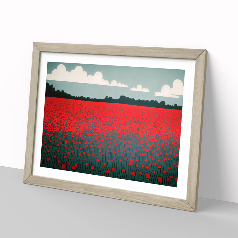 Sublime Poppy Field Flowers 1 Piece Single Picture Frame Wall Art, 34cm H x 46cm W x 2cm D, Oak Framed