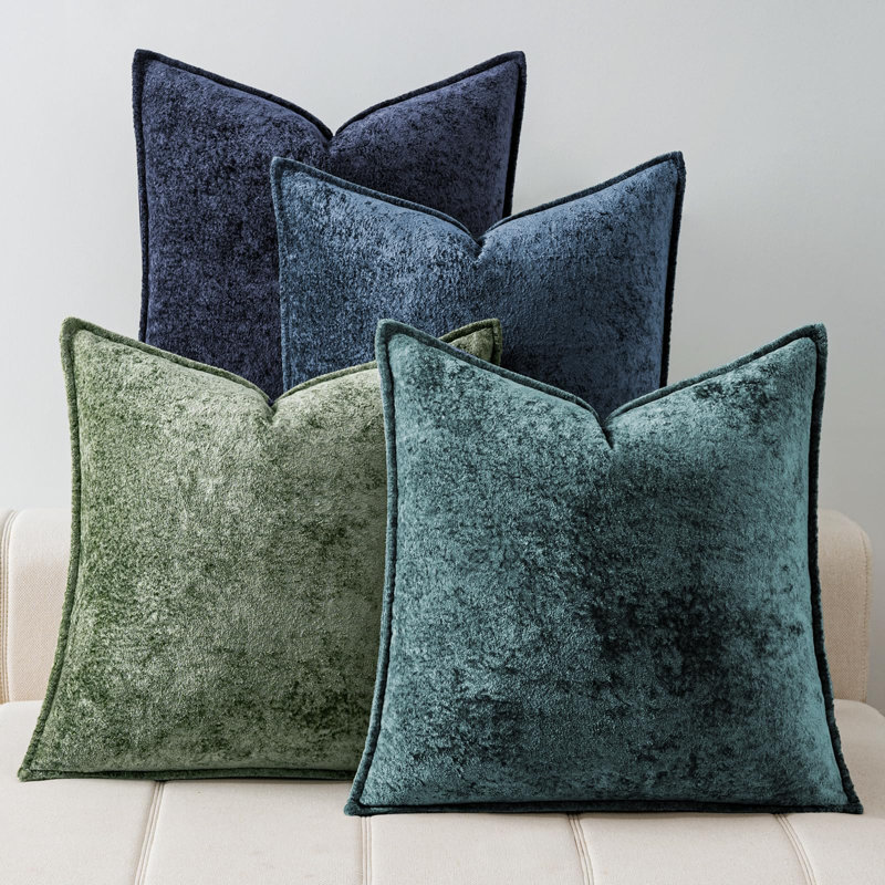 Ensemble de 4 housses de coussin décoratives 45 x 45 cm, en velours doux avec motif de fleur glacée 3D, style moderne et texturé, pour canapé et fauteuil, motif paon noir.