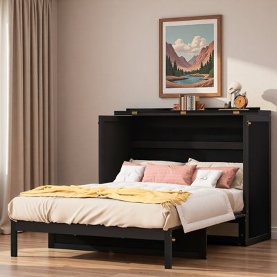 Lit escamotable avec grands tiroirs, style classique, rotin et rangement.