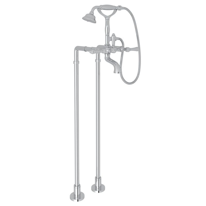 Acqui Floor Mount Tub Filler, Polished Chrome, Metal Cross Handle