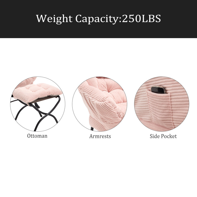 Fauteuil Lazy avec repose-pieds, fauteuil d'appoint moderne, Rose