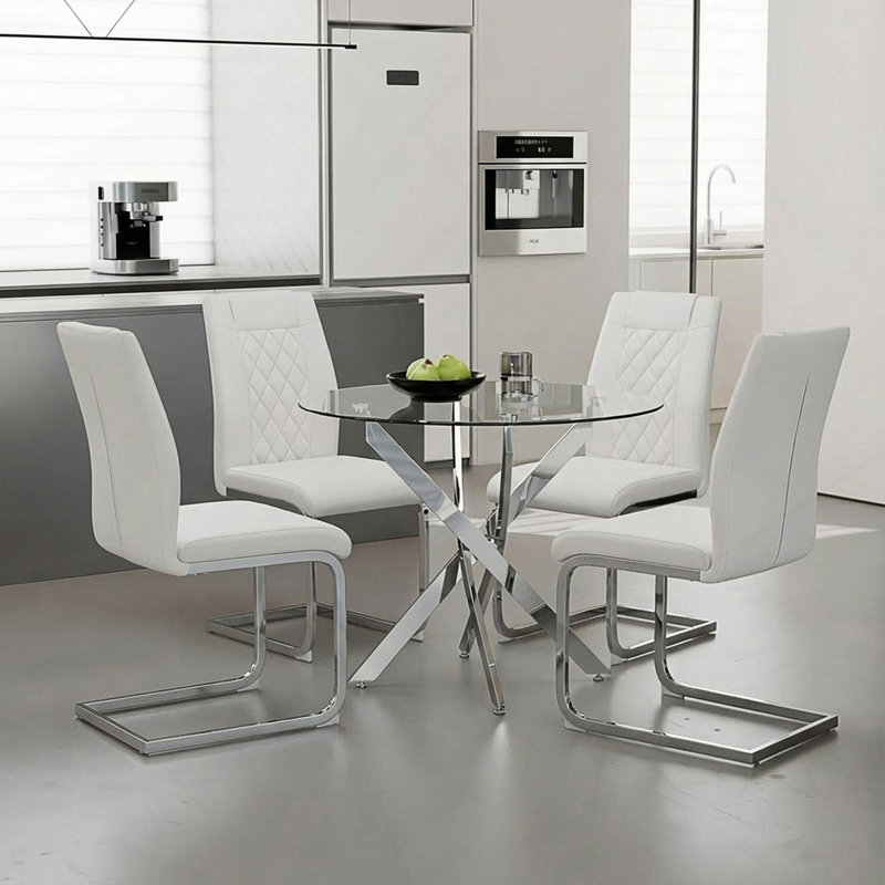 Ensemble de 4 chaises de salle à manger à haut dossier, 4, Blanc