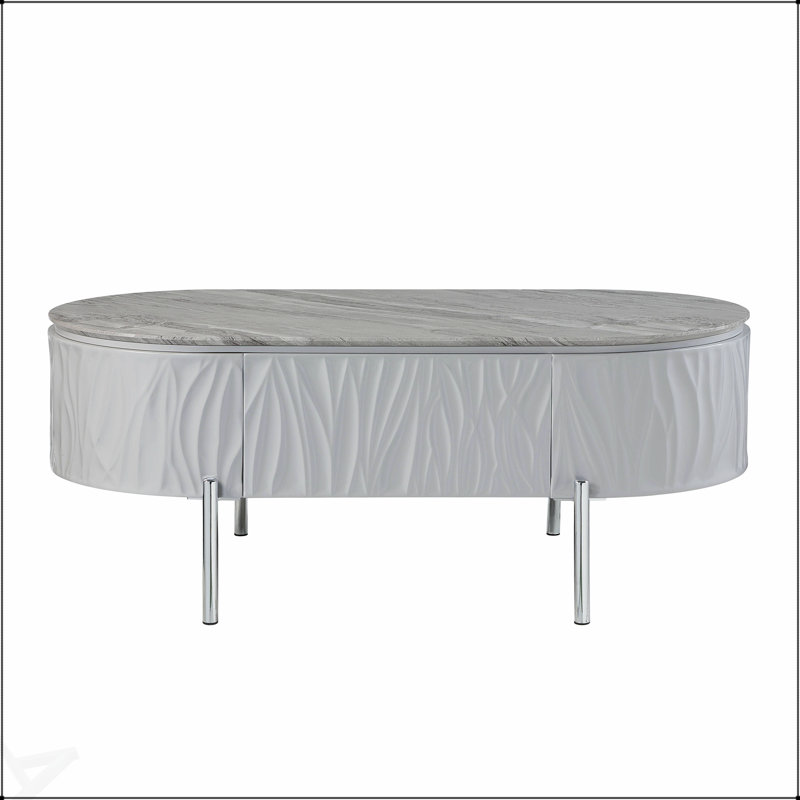 Table basse à finition brillante et chromée yukino avec rangement spacieux et design durable pour les salons modernes