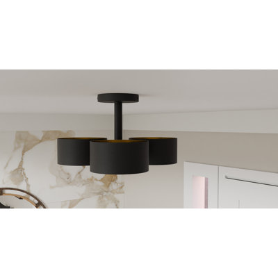 Kess 3-Light Matte Black Semi-Flush Mount