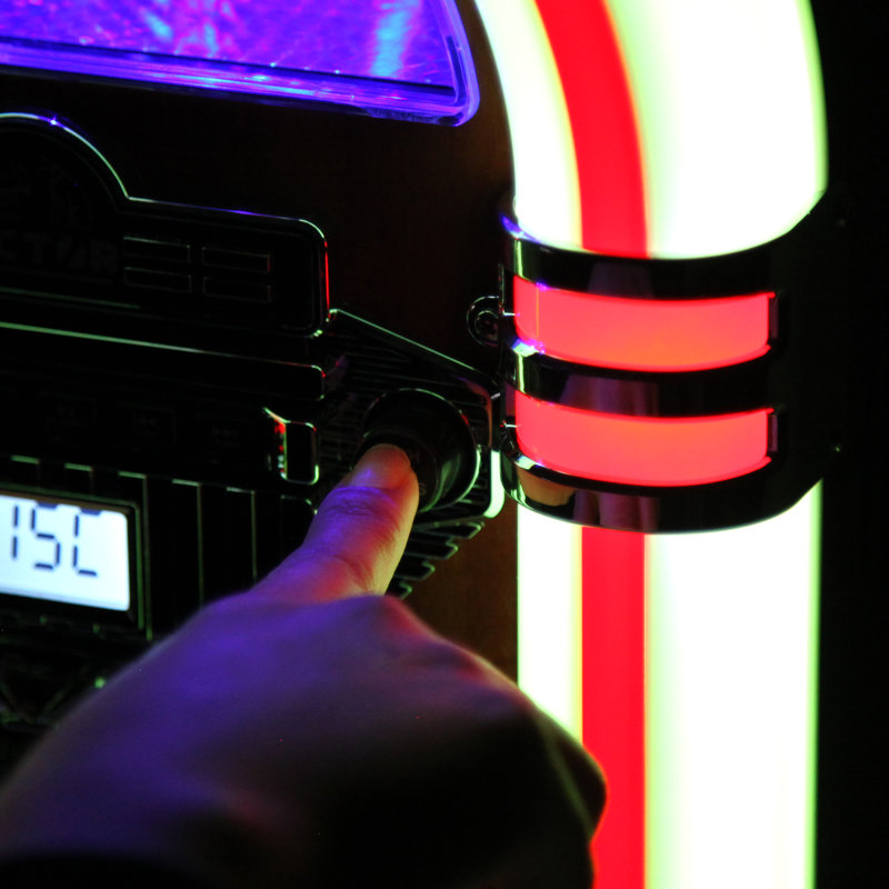 Bluetooth CD Jukebox Speaker with FM Radio & Multicolor LED Lighting, Mahogany