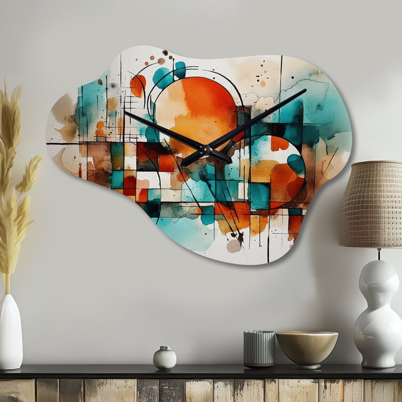 Horloge murale Akinola - énergie géométrique orange - horloge géométrique asymétrique, Grand