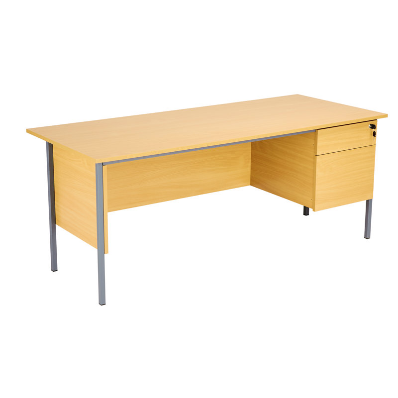Gumesindo Metal Base Writing Desk, 72.5cm H x 180cm W x 75cm D, Beech
