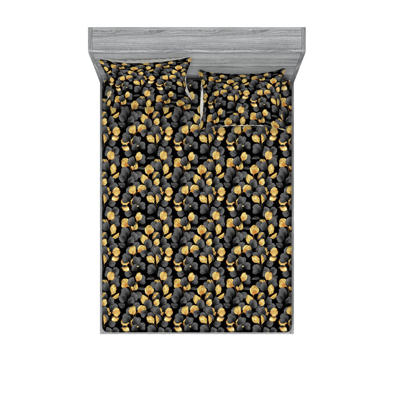Drap-housse et taie décorative Ambesonne, feuilles, arbres tombants, gris anthracite, moutarde