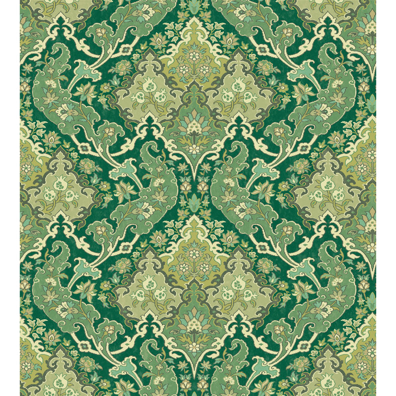 Mariinsky Pushkin Damask Wallpaper Roll, Forest Green