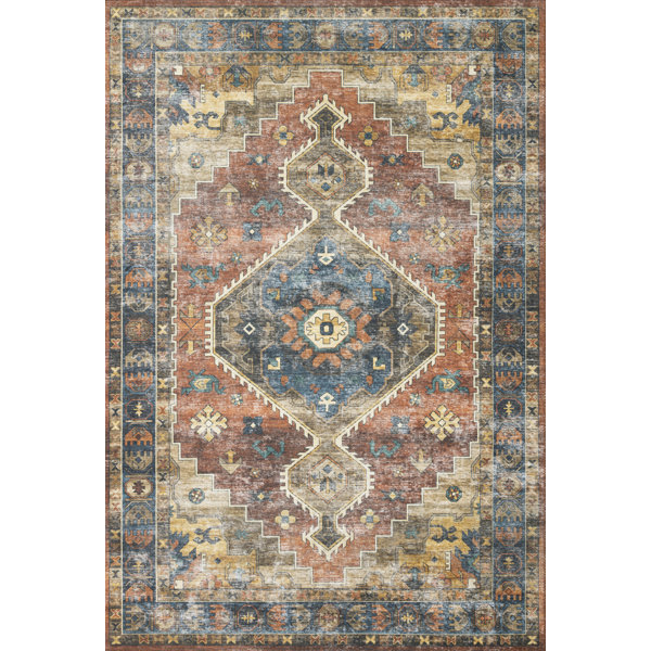 Bungalow Rose Gelo Oriental Rust/Blue Area Rug & Reviews | Wayfair
