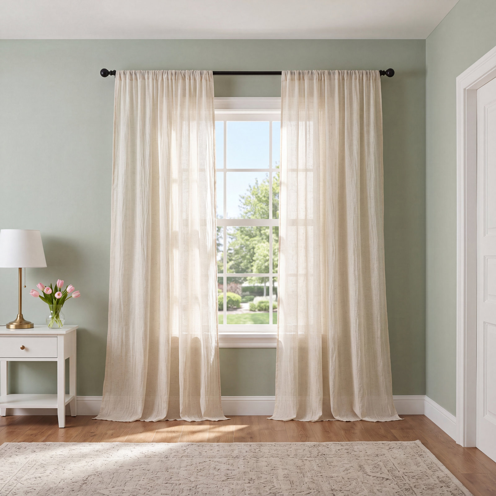 Solid Semi-Sheer Curtain Panels, Natural, 50" W x 84" H