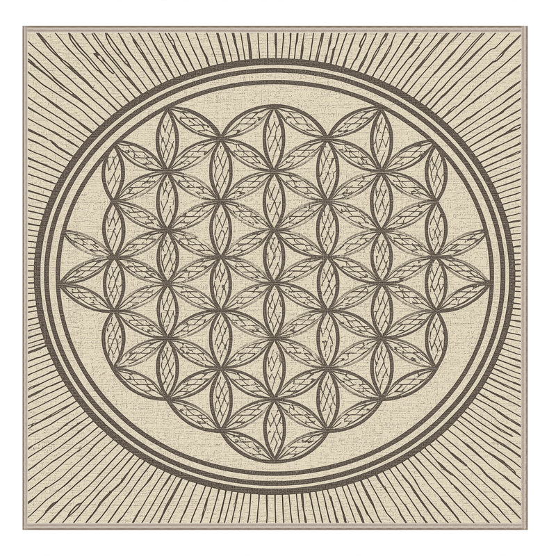 Machine Washable Parkchester Global Inspired Geometric Rug in Beige – Beige Binding, 5' Square