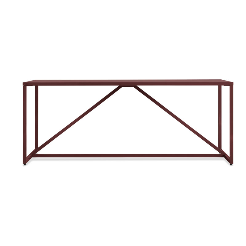 Strut Walnut Wood Dining Table, Oxblood, 35" W x 75" L, Standard (29" Height)