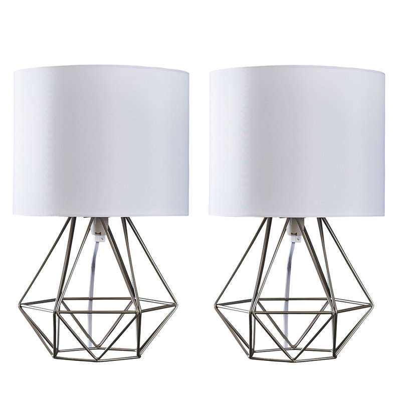 Butera Metal Table Lamp, Chrome Base/White Shade, Yes